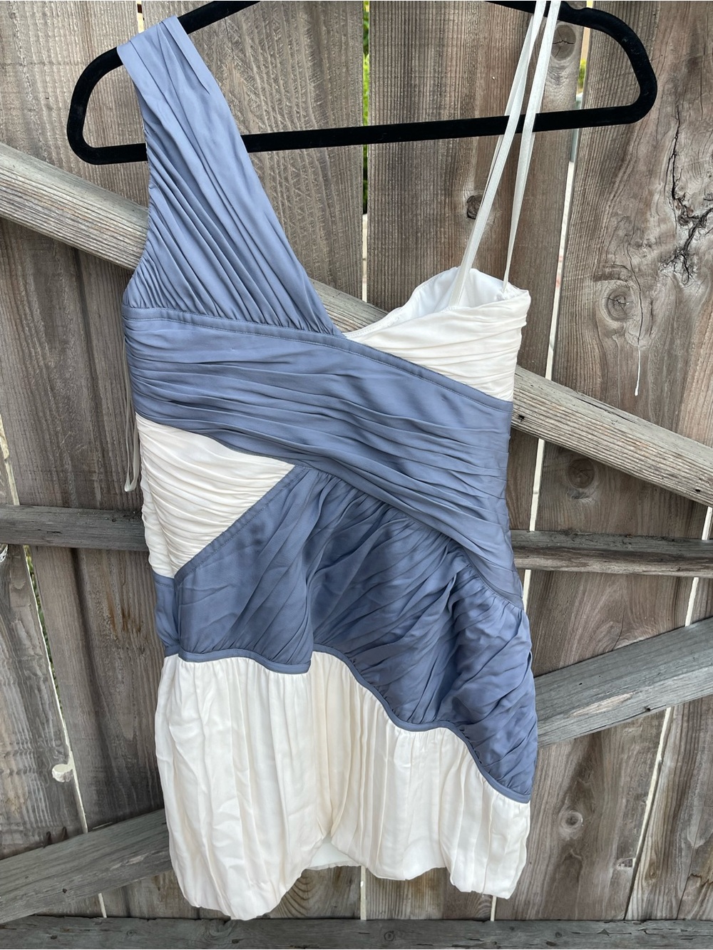 Abaeté Blue Ivory Silk Draped Asymmetrical One Shoulder Dress Size 12 Designer - Picture 6 of 7